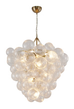 Bethel International KM13C32BR - 8-Light Brass Meta Chandelier With Clear Swirl Glass Shades