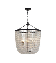 Bethel International LA62C30BK - 8-Light Satin Black Chandelier With Clear Beaded hanging Glass