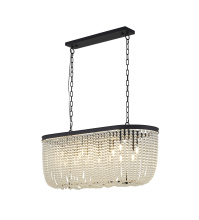 Bethel International LA64C50BK - 6-Light Satin Black Oval Chandelier With Clear Beaded hanging Crystals