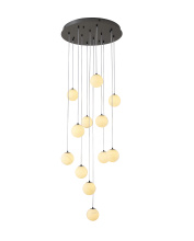 Bethel International WHP24BLK - 12-Light Black Stainless Steel Chandelier With Alabaster Pendants