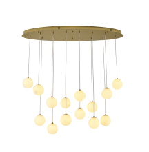 Bethel International WHP48BR - 14-Light Brass Stainless Steel Chandelier With Alabaster Pendants