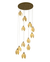 Bethel International ZA43C24BR - 12-Light Bronze Single Pendant With Cream Ceramic Flowers