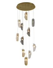 Bethel International ZP144C24BR - 12-Light Brass Chandelier With Clear, Smoke, And Amber Glass Accents