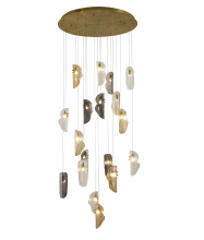 Bethel International ZP146C32BR - 18-Light Brass Chandelier With Clear, Smoke, And Amber Glass Accents