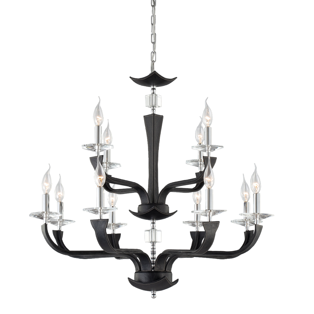 Pella, 12Lt Chandelier, Chrome/Black