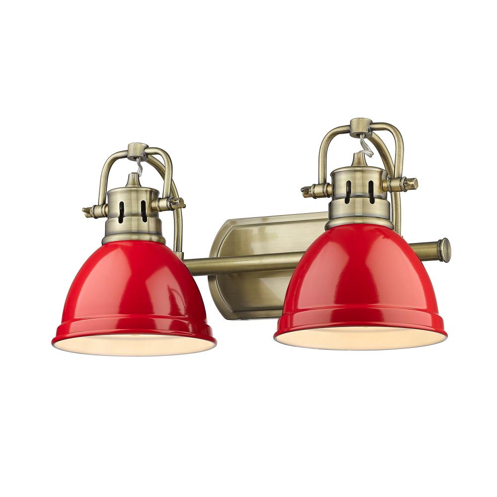 Duncan 2 Light Bath Vanity in Aged Brass with Red Shades