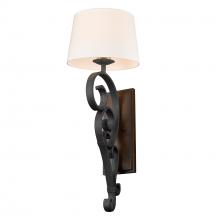 Golden 1821-WT1 BI-RO - Madera BI Large 1 Light Wall Sconce in Black Iron with Rustic Oak Shade