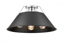 Golden 3306-3FM CH-BLK - Orwell CH 3 Light Flush Mount in Chrome with Matte Black shade