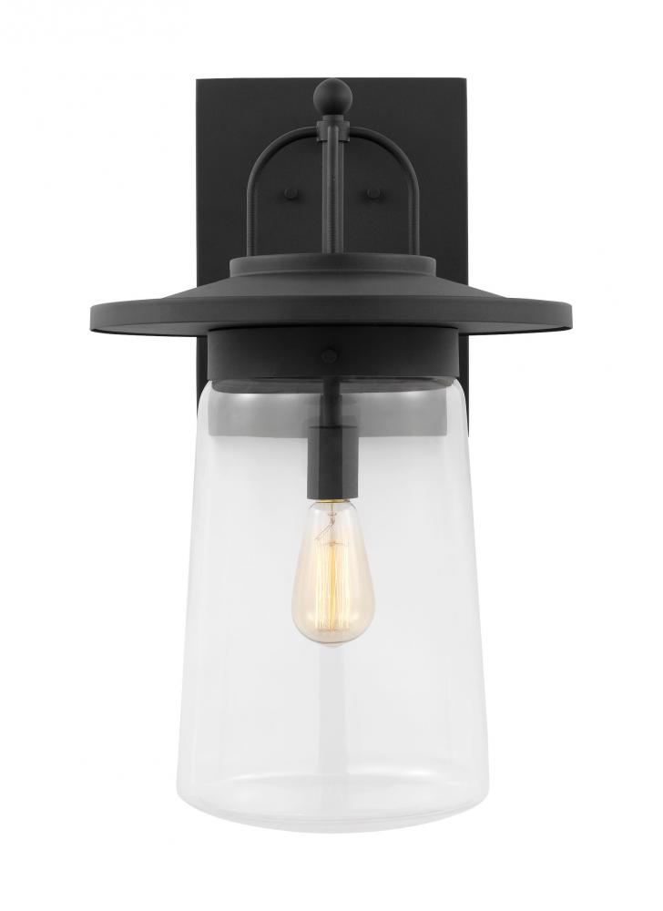 Tybee traditional 1-light outdoor exterior extra-large wall lantern in black finish with clear glass