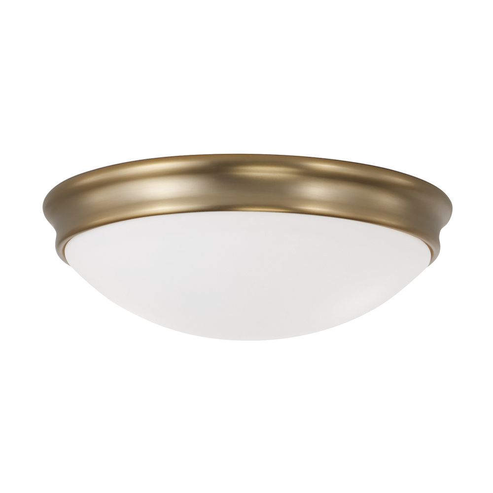 14" W x 5" H 3-Light Flush Mount in Aged Brass with Soft White Glass Diffuser