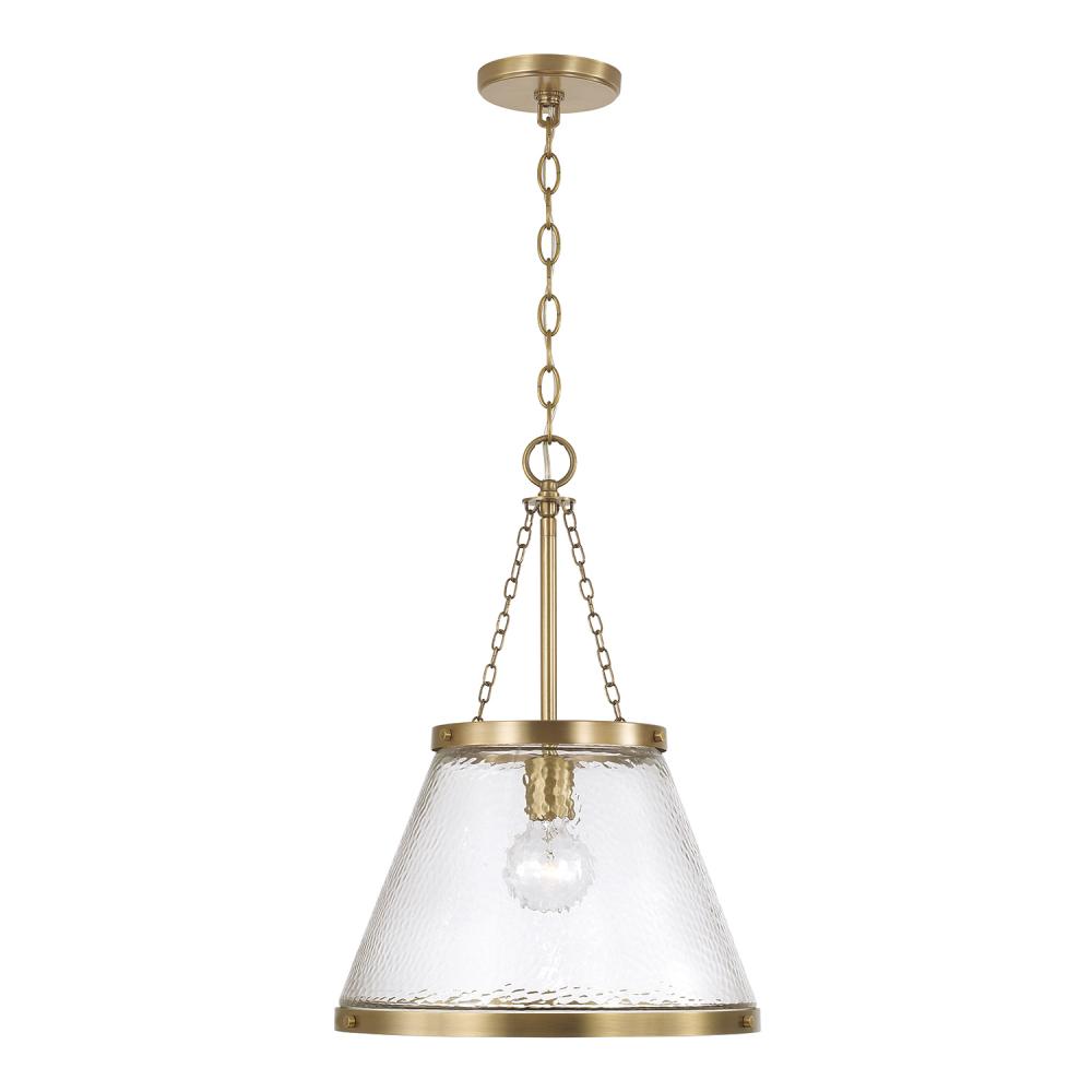 1-Light Cone Pendant in Aged Brass with Organic Hammered Glass