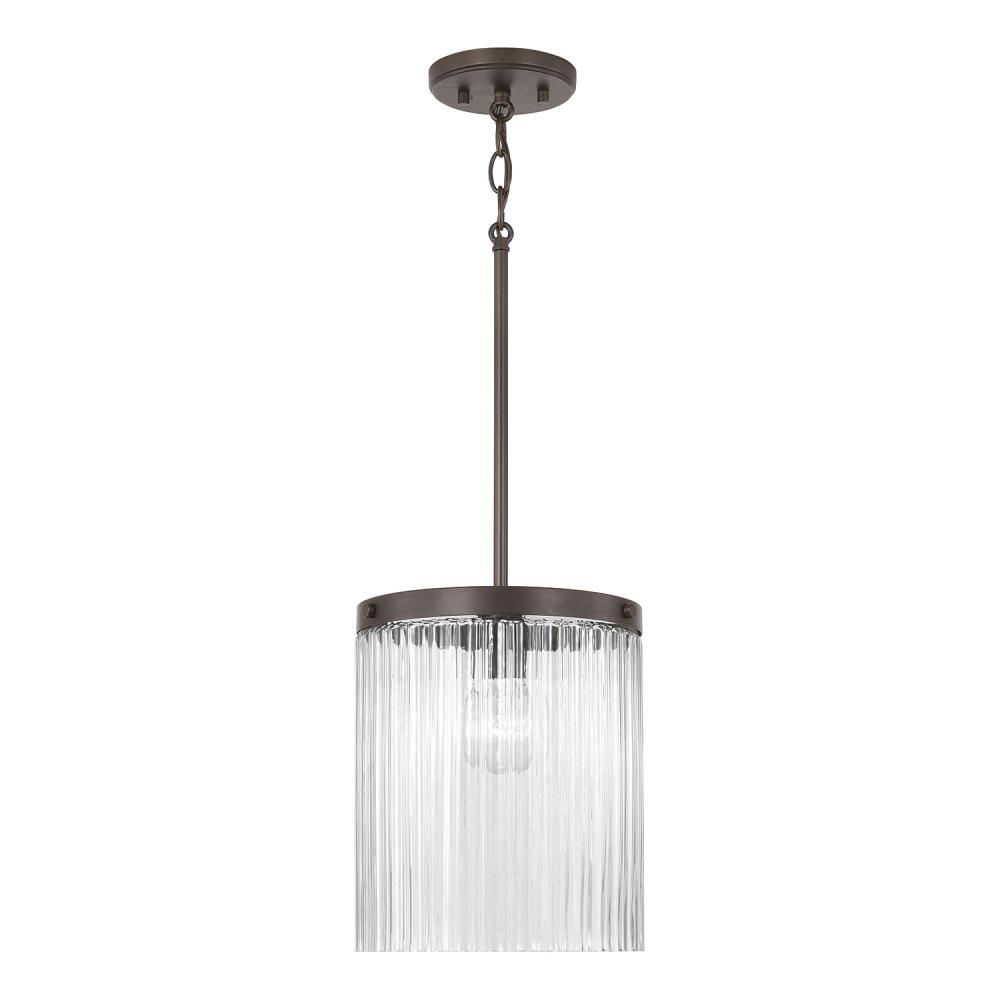 1-Light Pendant in Oil Rubbed Bronze with Clear Beveled Fluted Glass