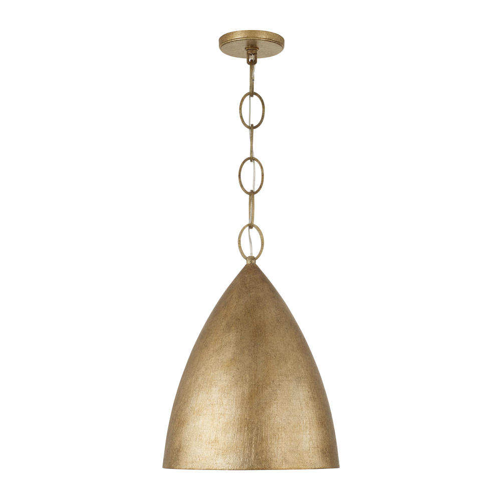 13" W x 18" H Integrated LED Cone Pendant in Textural Feathered Brass with Designer Chain