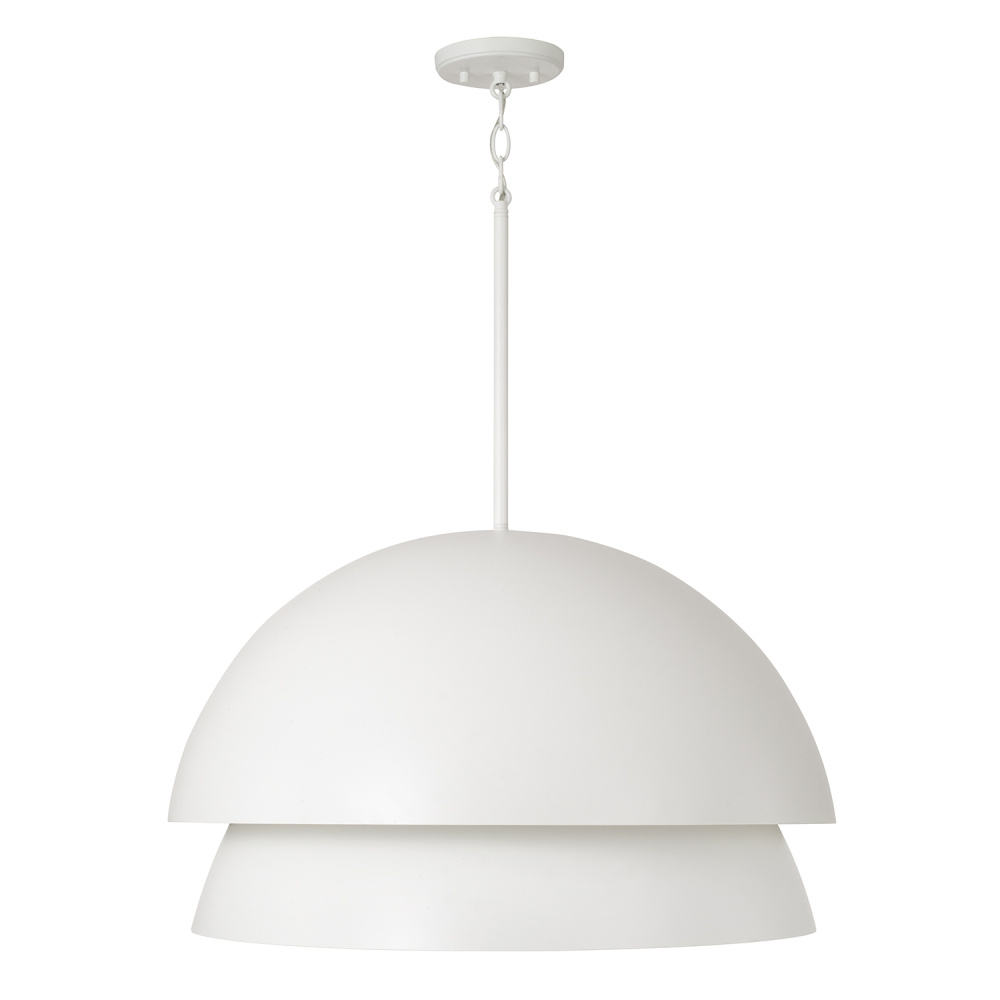 25.25" W x 15" H 3-Light Modern Tiered Dome Pendant in Matte White with Soft White Glass