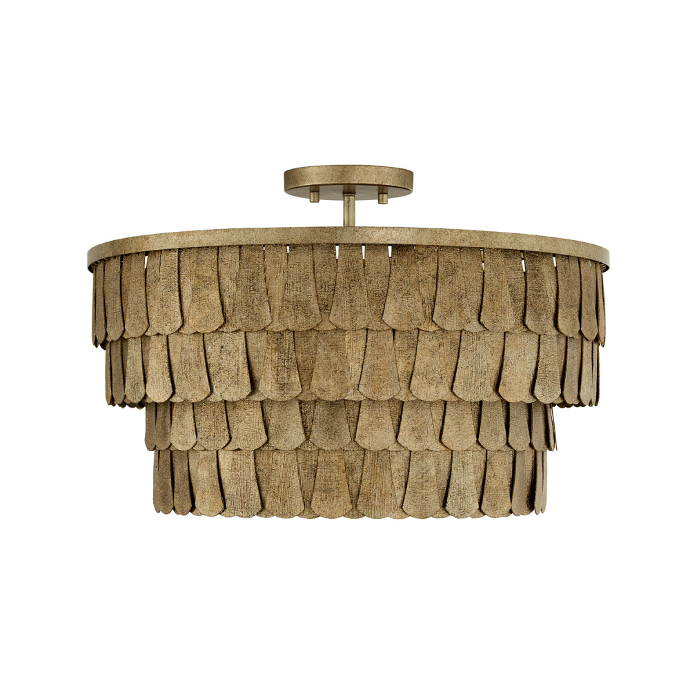 20.5" W x 14.5" H 4-Light Dual Mount Tiered Drum Pendant in Textured Ancestral Gold
