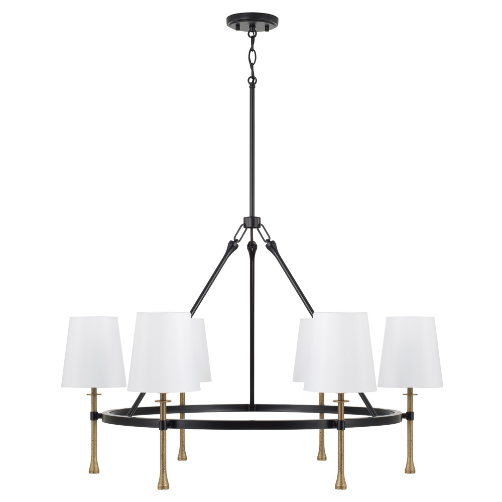 35" W x 23.5" H 6-LT Ring Chandelier in Matte Black w/ Textured Hammered Gold Tails