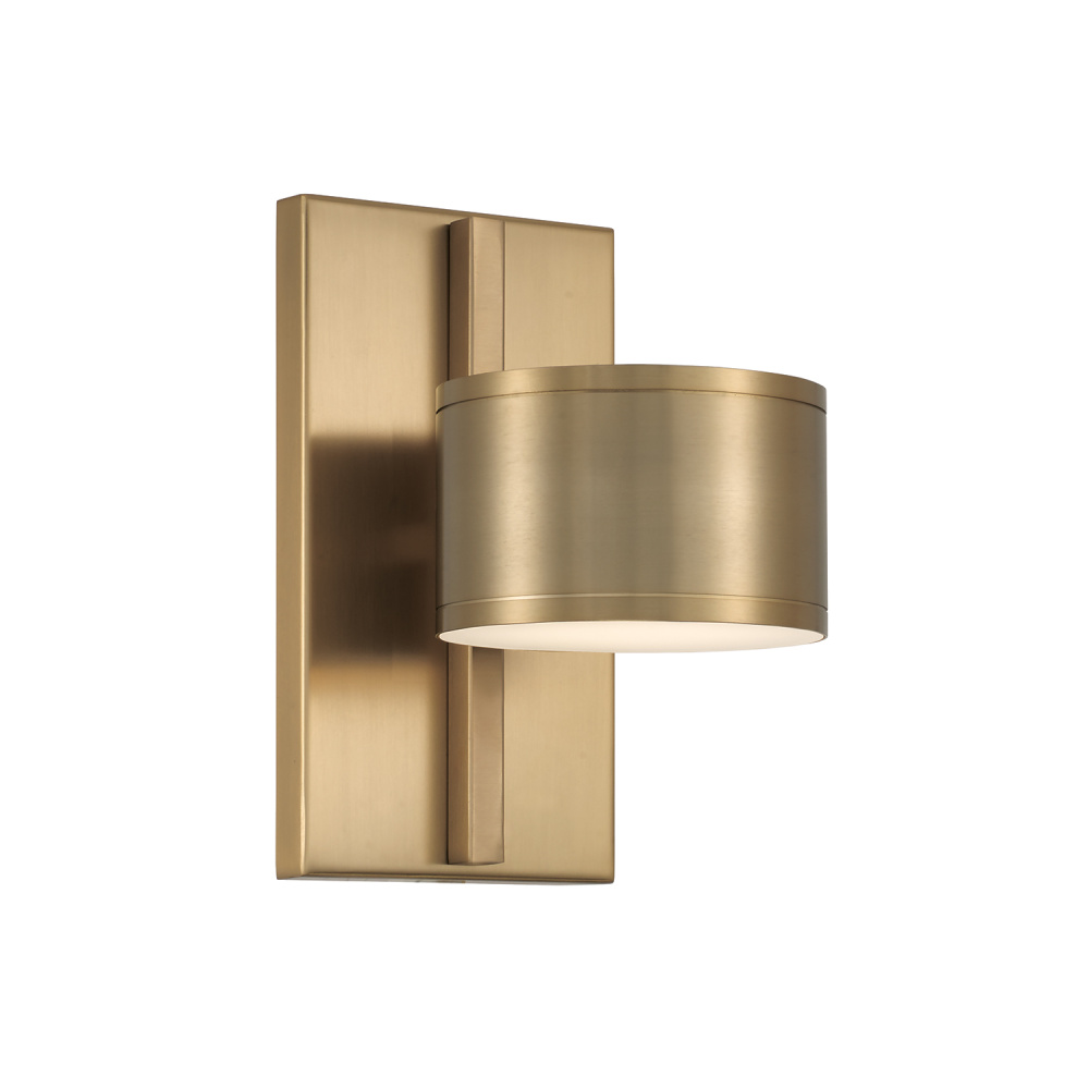 5.5" W x 10" H Integrated LED Dual Sconce in Aged Brass with Up and Down Cylinder Lights
