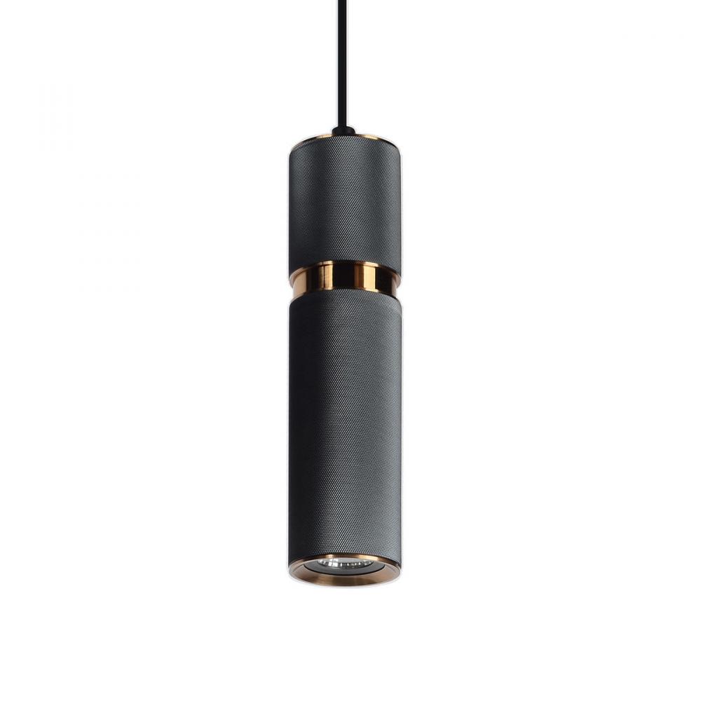 Cicada 10" Knurled Pendant in Dark Grey and Brass