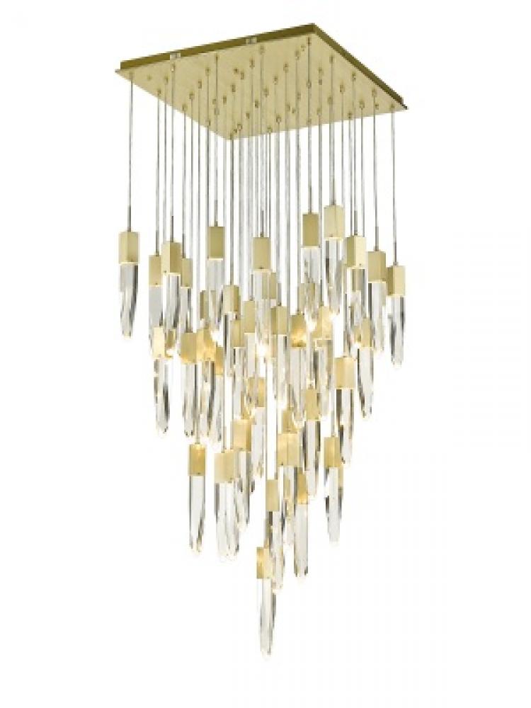 The Original Aspen Collection Brushed Brass 41 Light Pendant Fixture With Clear Crystal