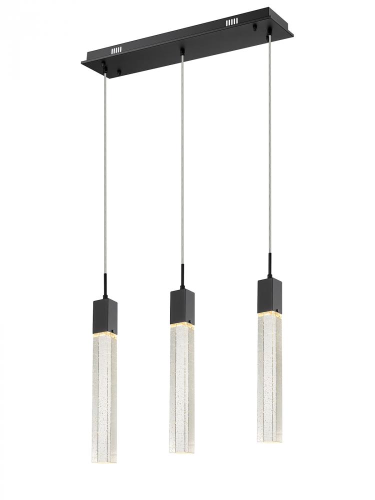 The Original Glacier Collection 3 Light Linear Multi Pendant in Black with Bubbled Crystal