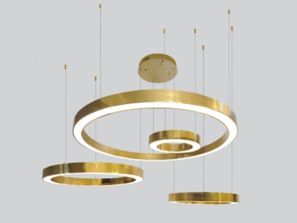 Aria 64" LED 4-Ring Multi Pendant in Polished Brass