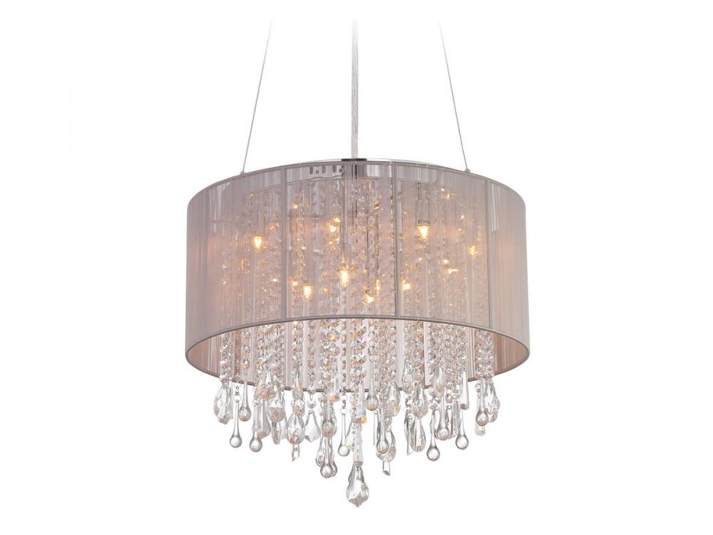 Beverly Dr. Collection Round Taupe Silk String Shade and Crystal Dual Mount