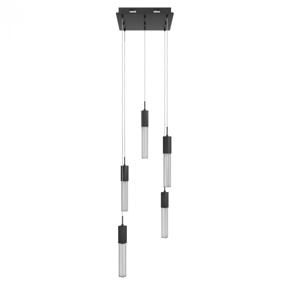 Boa  5 Light Multi Pendant in Black with Studded Glass