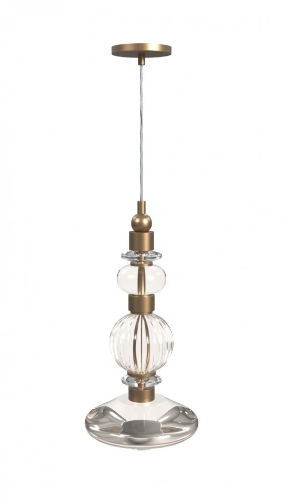 Avra 20" Bottom Stacked Glass And Metal Pendant in Aged Brass