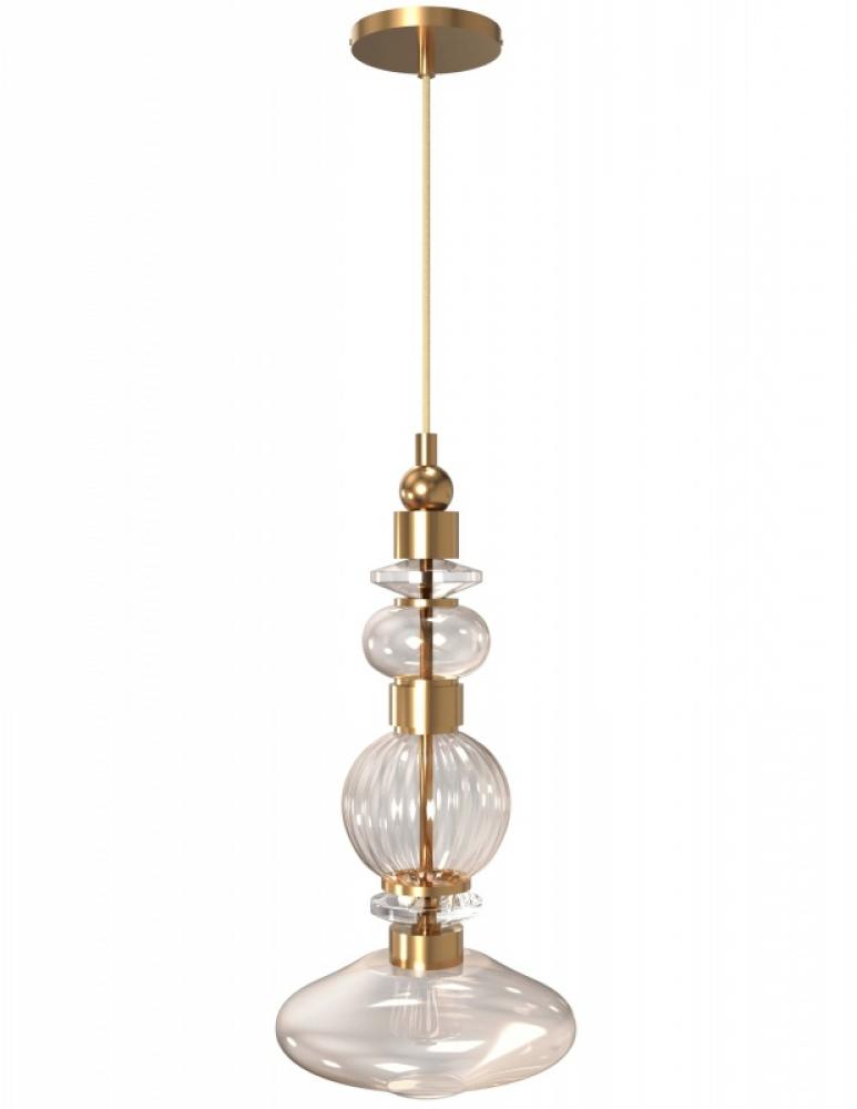 Avra 20" Top Stacked Glass And Metal Pendant in Aged Brass
