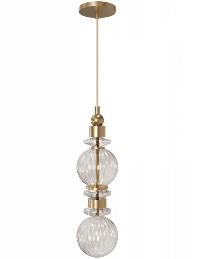 Avra 18" Stacked Sphere Glass And Metal Pendant in Aged Brass