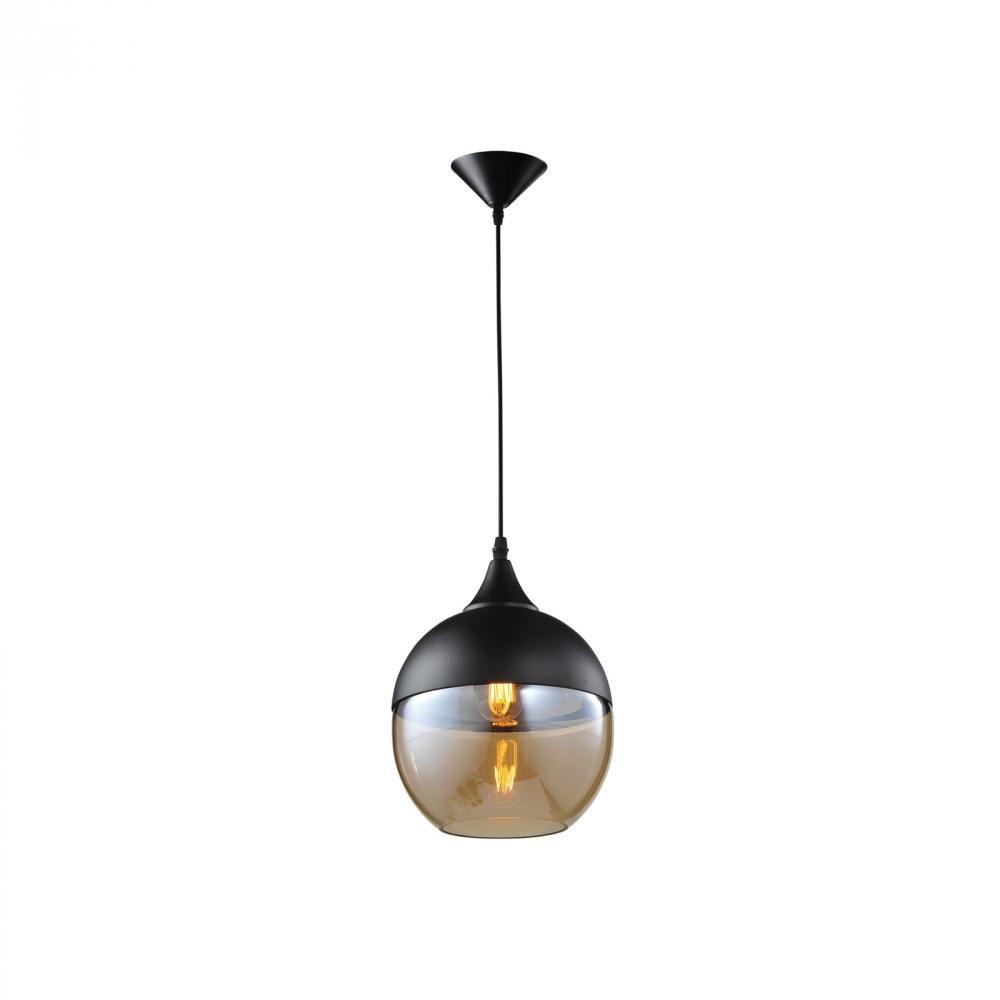 Robertson Blvd. 8" Pendant in Black with Amber Bronze Glass