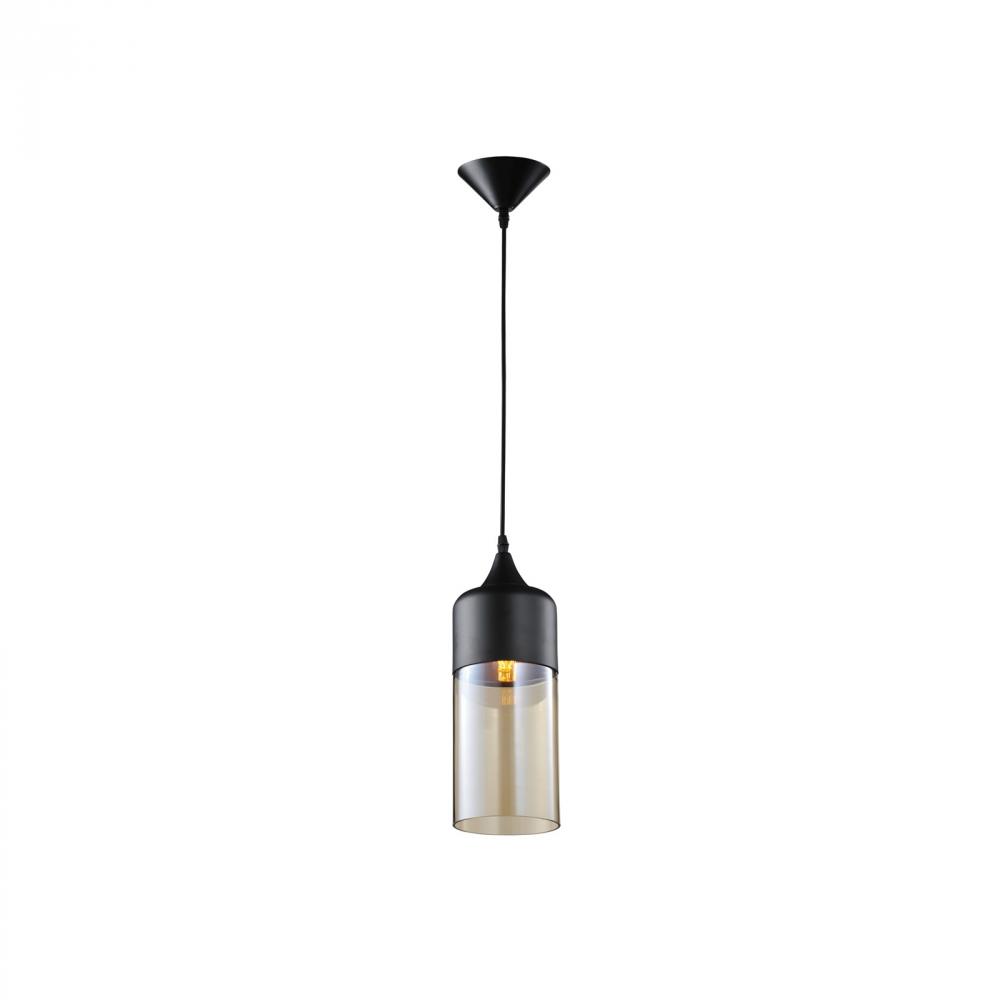 Robertson Blvd. 5"  Pendant in Black with Amber Bronze Glass