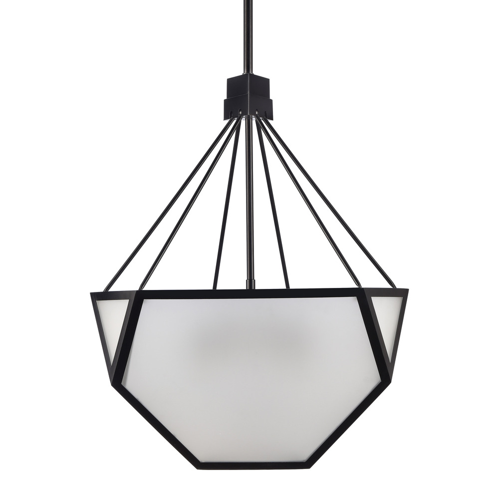 Moonbow 21" 3-Light, Architectural Chandelier in Satin Black