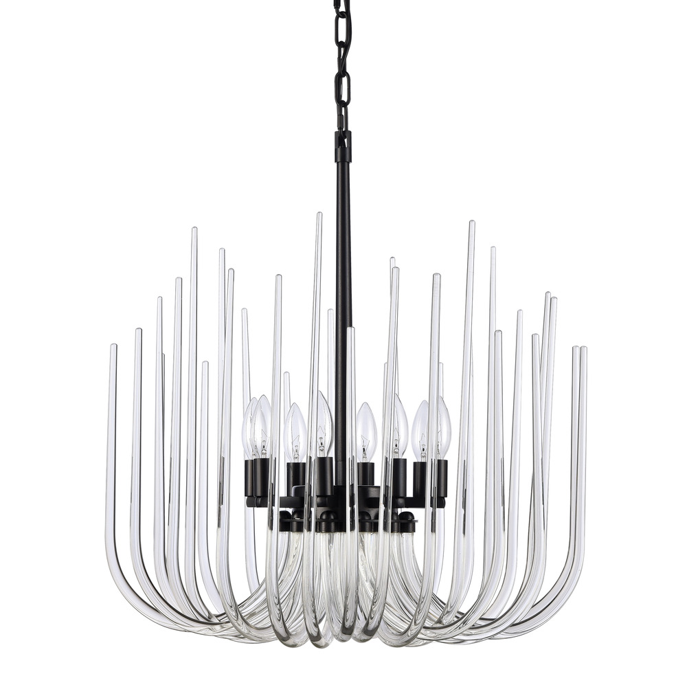 Astoria 24" 8-Light, Curved Glass Chandelier in Brushed Black