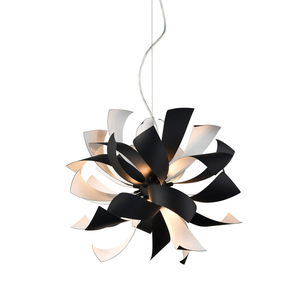 9-Light Decorative Floral Windmill Matte Black Chandelier