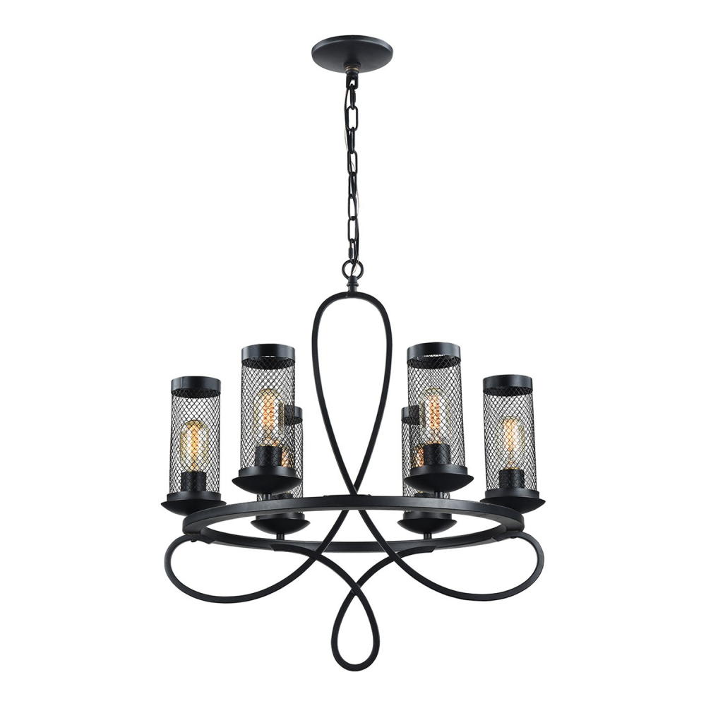Kenosha 23" 6-Light, Rustic Iron Chandelier in Black