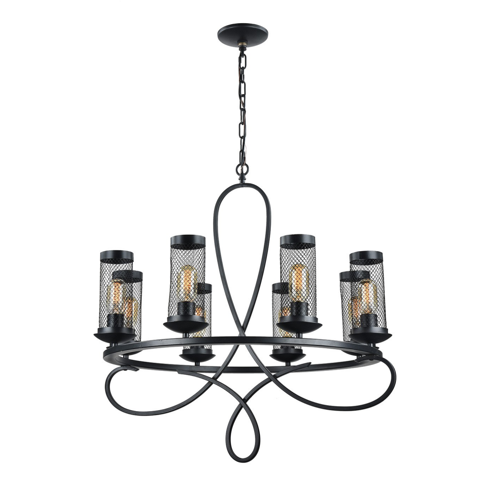 Kenosha 29" 8-Light, Rustic Iron Chandelier in Black
