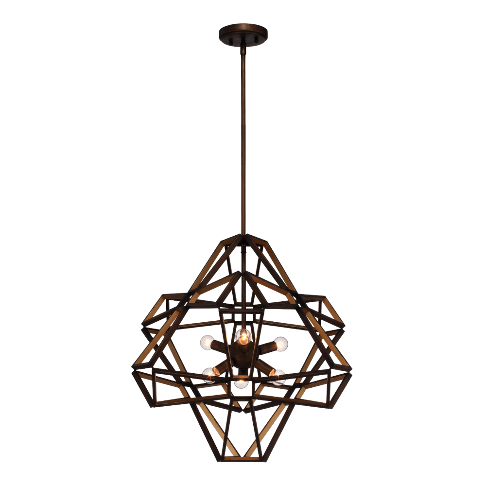 Unity 6-Light, Geometric Chandelier in Chestnut Bronze & Gold