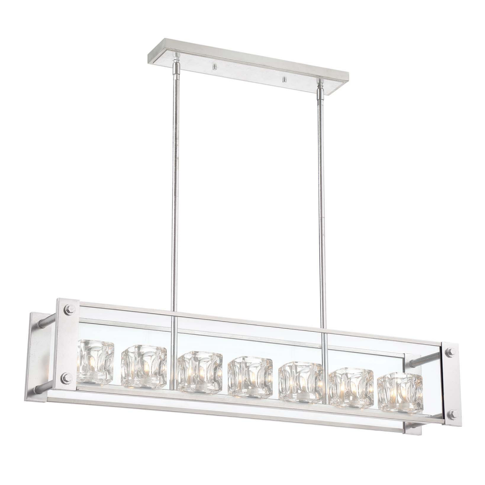Cavern 42" 7-Light, Linear Crystal Chandelier in Silver Leaf