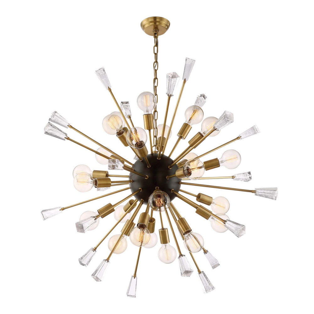 24-Light 40" Aged Brass Rock Crystal Sputnik Chandelier