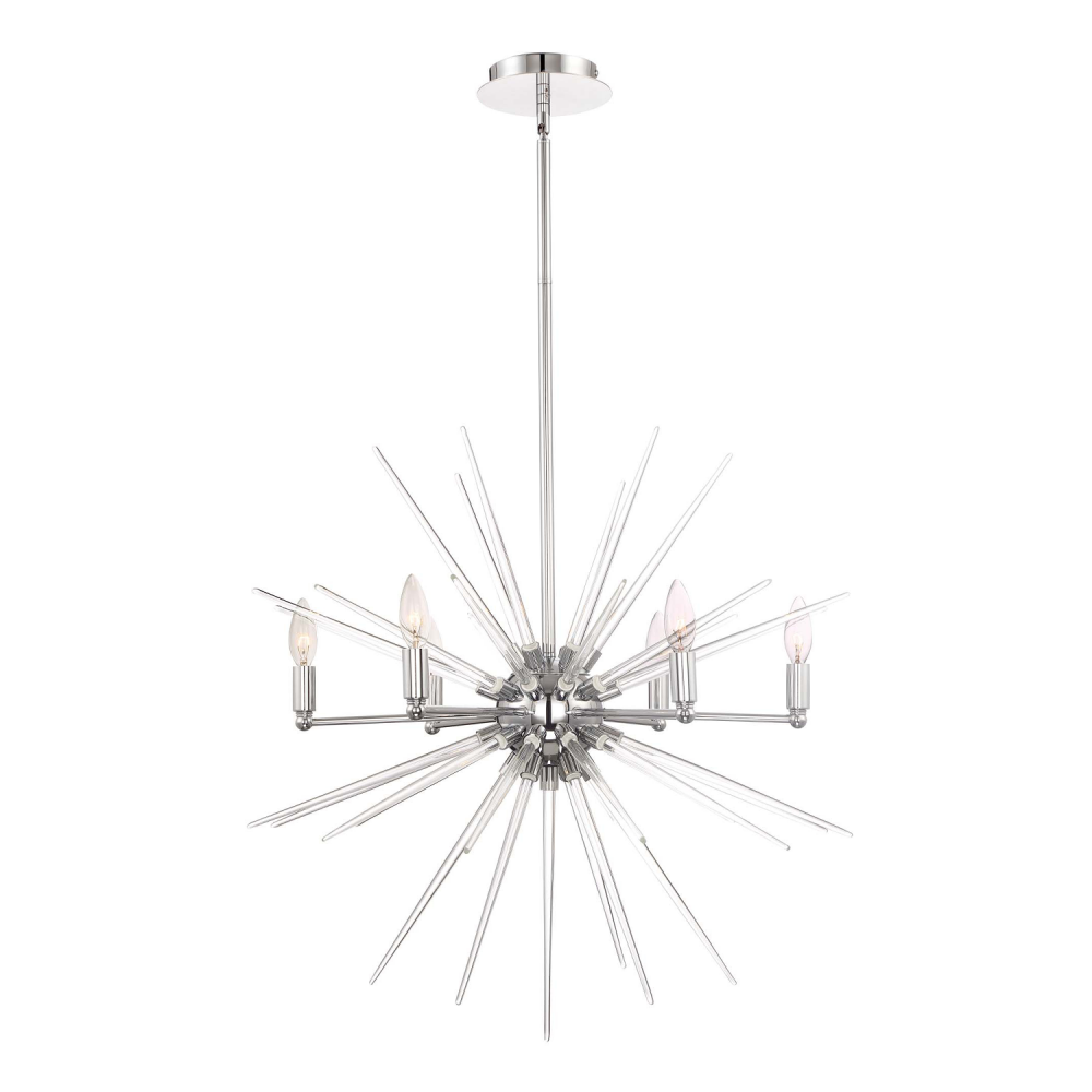 Pulsar 28" 6-Light, Glass Spiked Sputnik in Polished Chrome