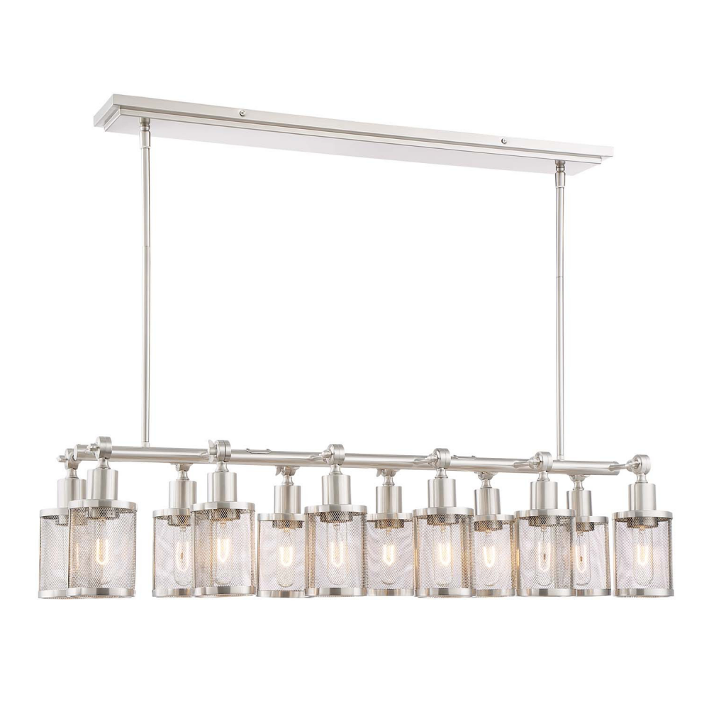 Geminus 40" 12-Light, Industrial Linear Chandelier in Brushed Nickel