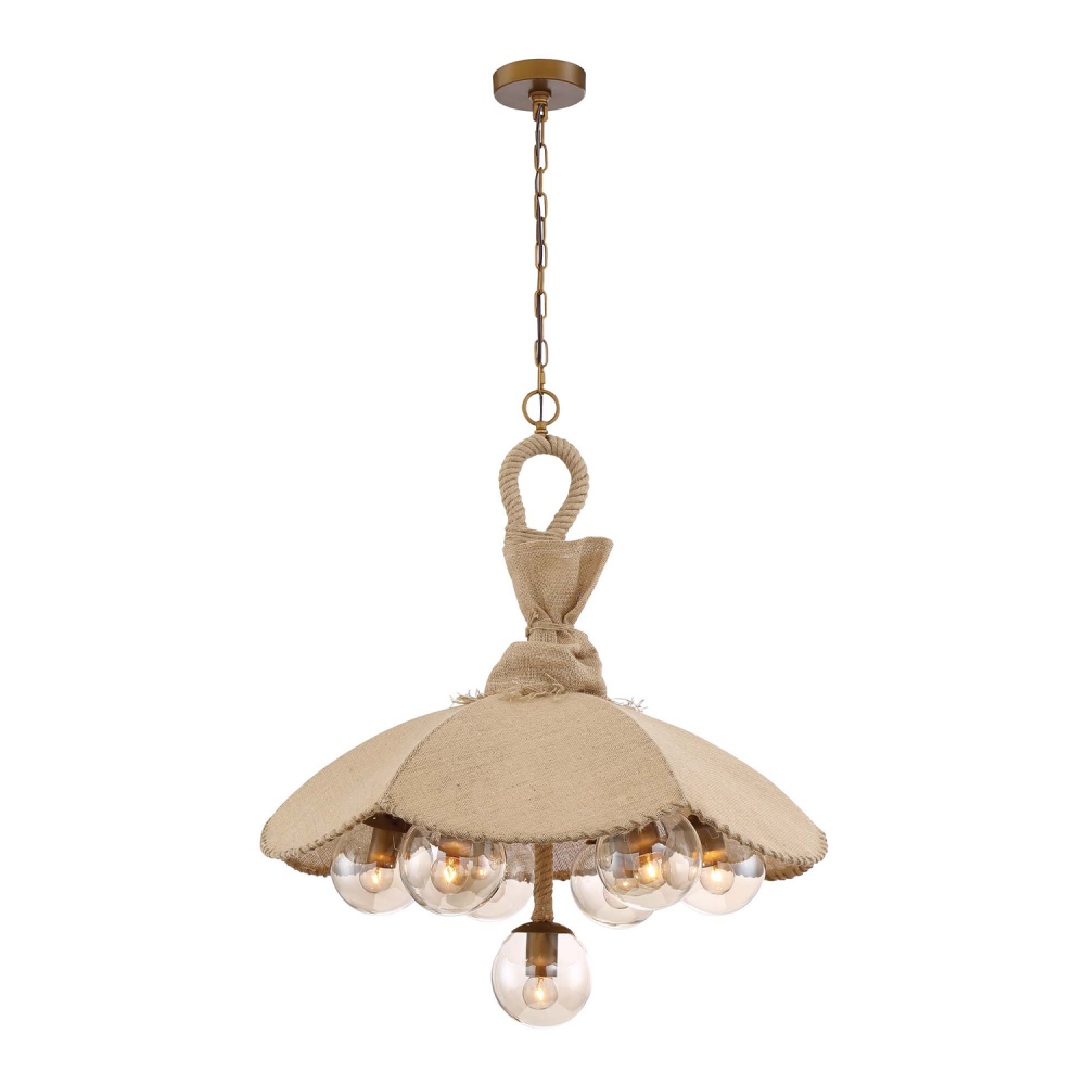 Dujour 28" 7-Light, Burlap Dome Shade Pendant with Glass Globes