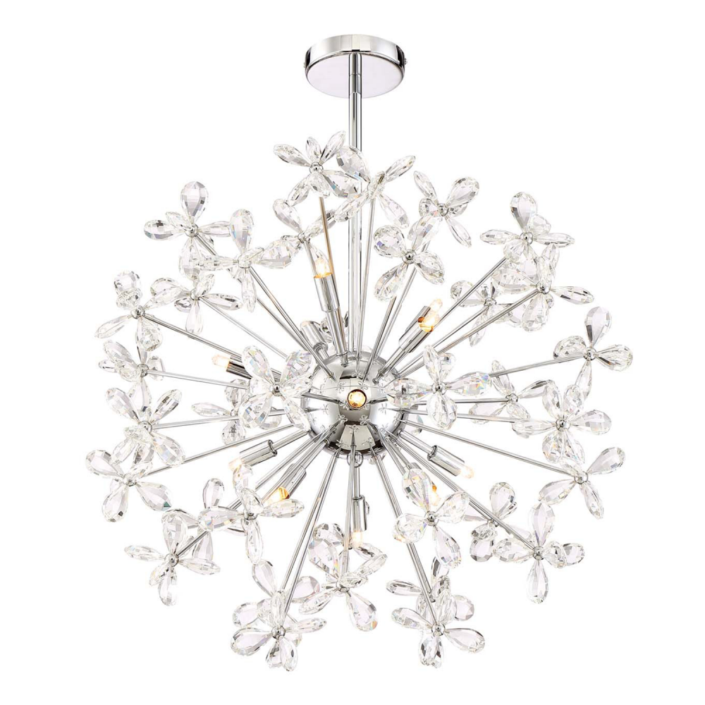 12-Light Floral Crystal Pedal Sputnik Chrome Pendant Light