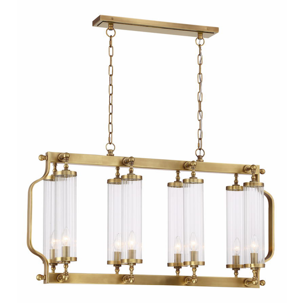 Regis 40" 8-Light, Linear Fluted Glass Chandelier in Aged Brass