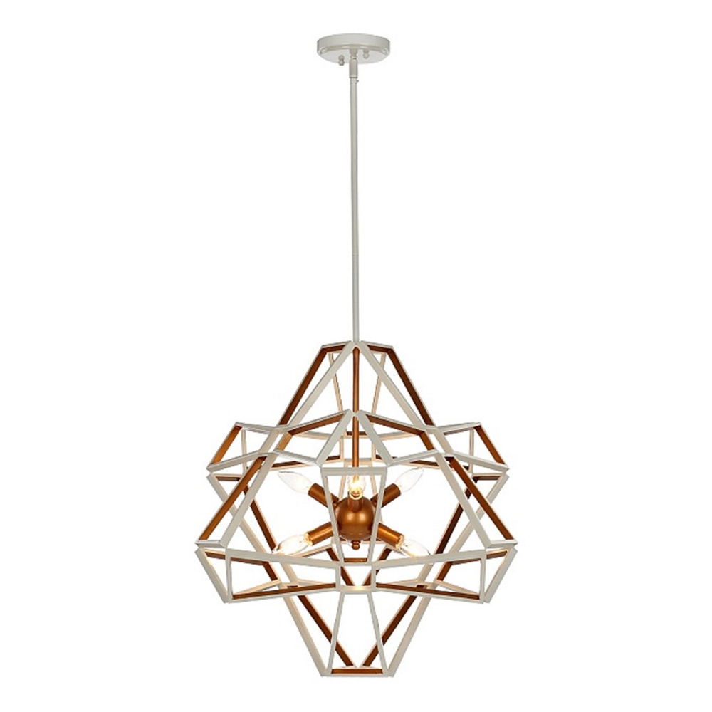 Unity 6-Light, Geometric Chandelier in Satin White & Gold