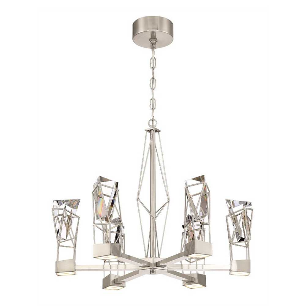 Gem 24" Geometric Crystal LED Chandelier in Satin Nickel