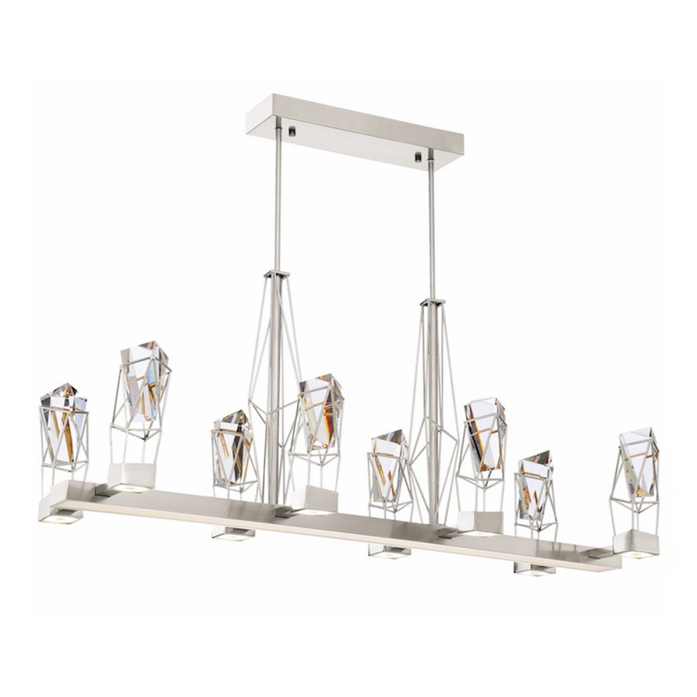 Gem 24" Geometric Crystal LED Linear Pendant in Satin Nickel