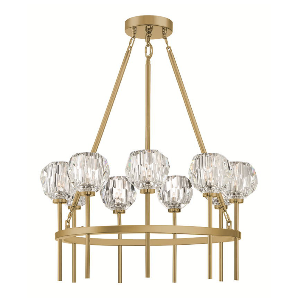 9-Light 26" Modern Candle Style Aged Brass Crystal Chandelier