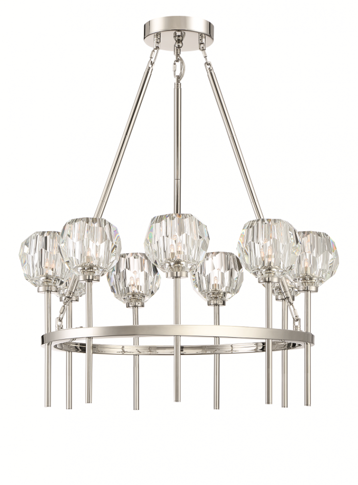 9-Light 26" Modern Candle Style Polished Nickel Crystal Chandelier